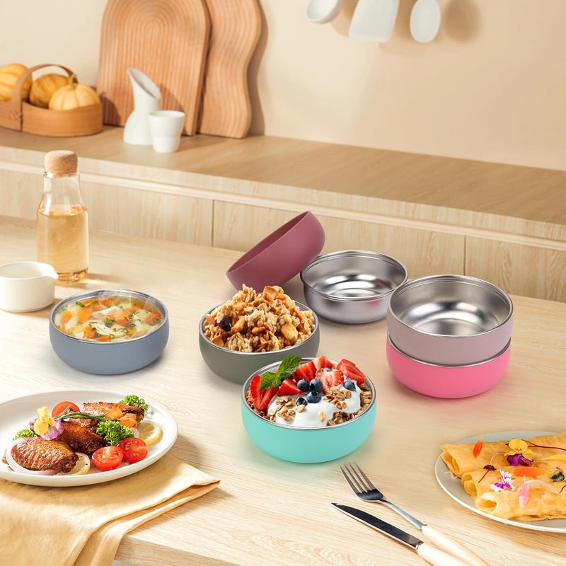 ShineMe Stainless Steel Bowls for Kids, 6 pack Toddler Bowls with Removable Colorful Silicone Sleeve, Unbreakable Baby Bowls for Soup, Cereal, Yogurt, Snacks... - Image 3